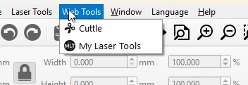 Menú Web Tools de LightBurn con la opción My Laser Tools