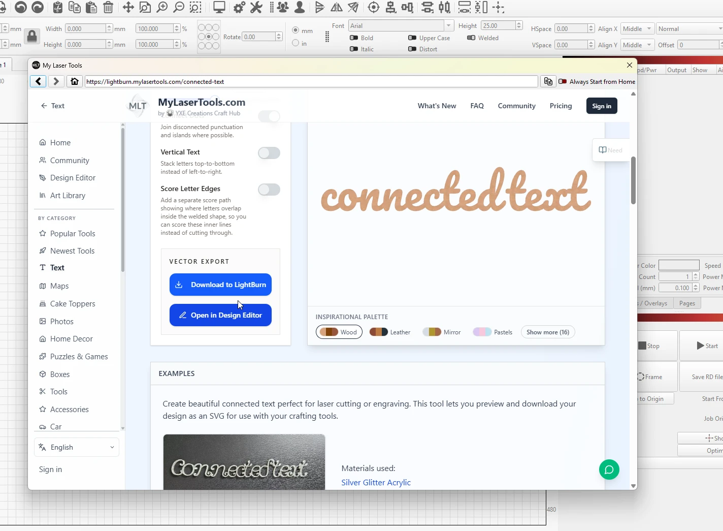 MyLaserTools en LightBurn preset preview